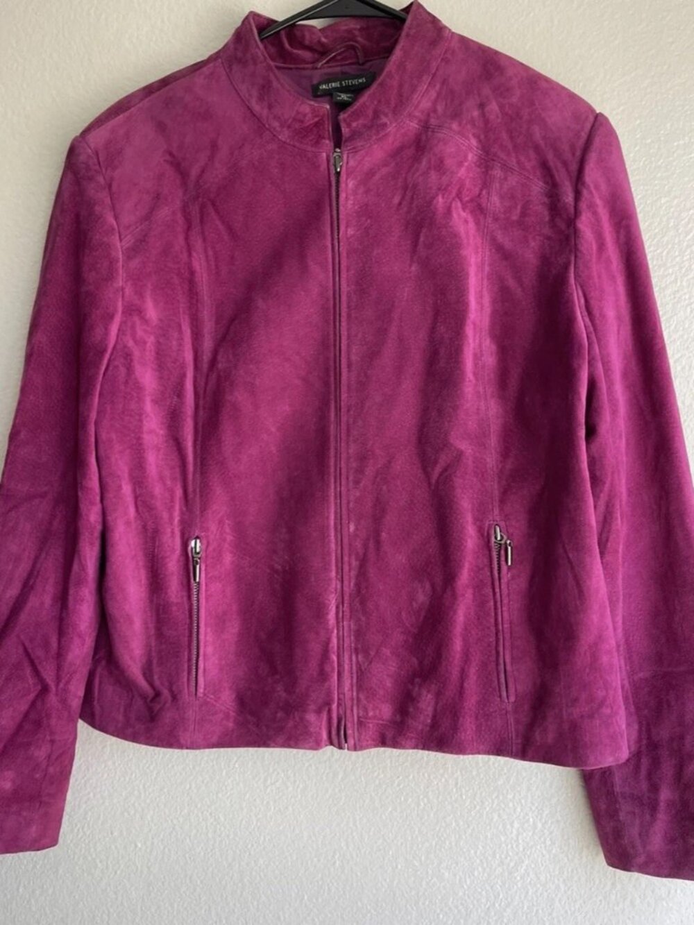 Valerie Stevens Suede Leather Jacket Full Zip Moto Style Pink XL